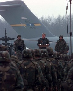 President Bill Clinton speaks to US troops